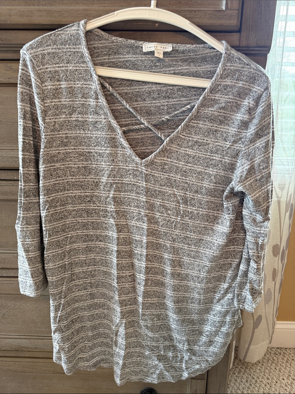 emory park Gray & White Striped V-Neck Long Sleeve Top
